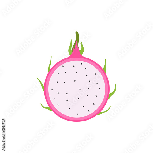 dragon fruit flat design vector illustration. Vector ripe pitahaya, juicy tropical fruit, vegetarian food, grocery product. Pithaya, exotic tropical dragonfruit