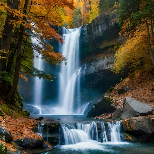 waterfall in autumn forest Generated by ai 