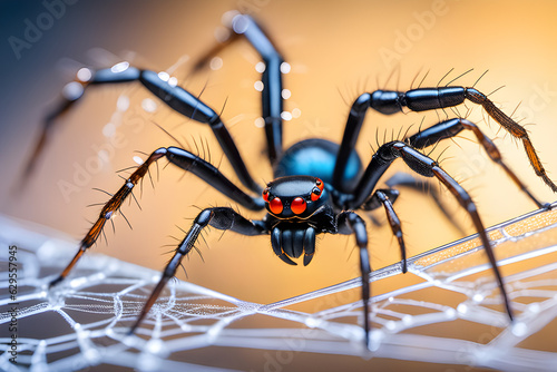 Insects struggling in spider webs and spiders hunting them. Generative AI © 원조 이