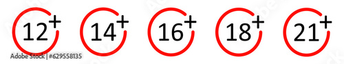 12+, 14+, 16+, 18+, 21+ years underage warning icon