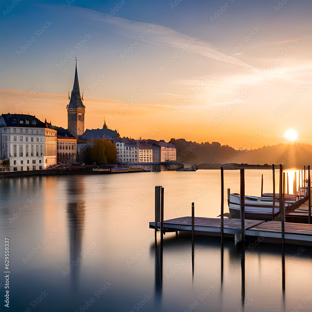 Obraz premium sunset over the river