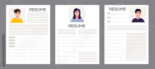 Resumes. CV application. Selecting staff. Searching professional staff. Resume form. Recruitment. Creative cv template vector minimalist
