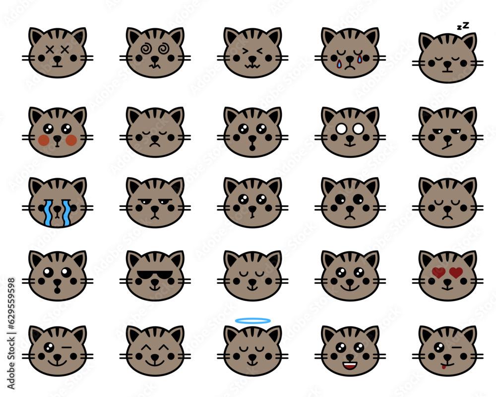 Cute Kitty Emoticon. Set of cat emoticon vector. Emoji vector. Smile icon set. Vector illustration EPS10 Cute Kitty Emoticon. Set of cat emoticon vector. Emoji vector. Smile icon set. Vector illustration EPS10