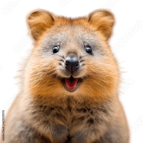 Close up of a quokka isolated on white background, transparent cutout photo