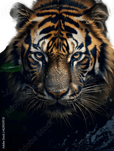 Tiger with scary eyes isolated on white background  transparent cutout