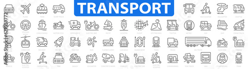 Transport icon set. Air, Auto, Moto, Railway Transport icons. Car, bike, plane, train, bicycle, motorbike, bus, scooter, tram, train, metro and more. Vector Illustration