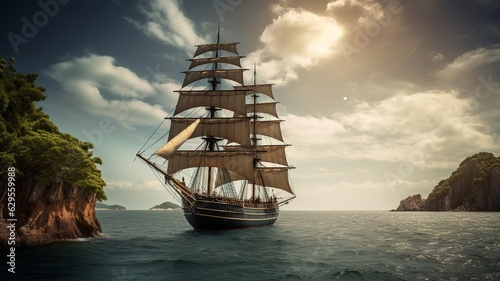a wonderful landscape with a ship