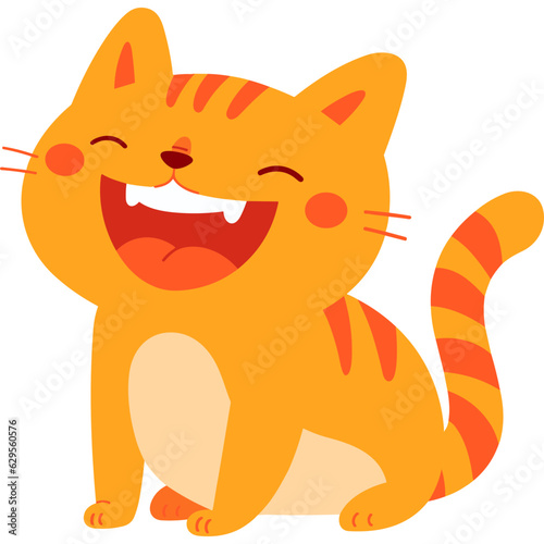 Orange yellow happy laughing cartoon cat isolated vector