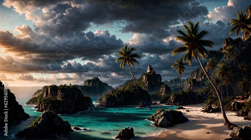ULTRA Resolution - Stunning Caribbean background, Ocean, Sea, Mountains, Clouds, Sunshine, vacation image, Sunset © AIDigitalMediaAgency