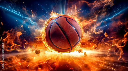 glow basketball ball, fire flames, energy and power, made with Generative AI