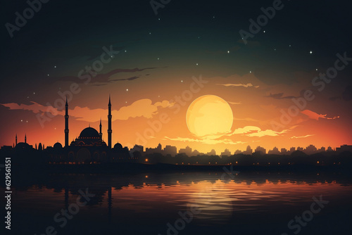 Nightfall in the Holy Mosque: Illuminated Skies and Silhouette Grace