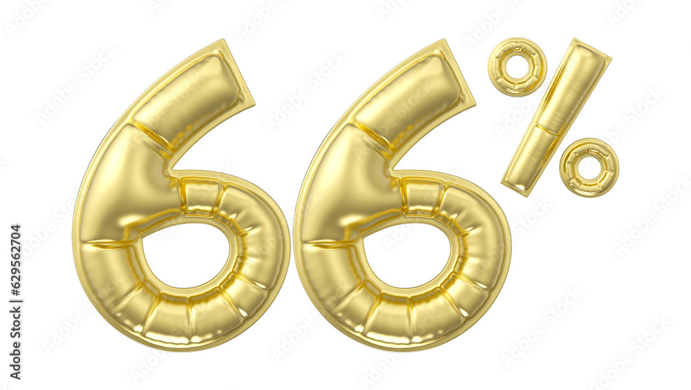 66 percent discount. Gold glossy balloon in the shape of a number. 3D rendering 66 percent discount. Gold glossy balloon in the shape of a number. 3D rendering