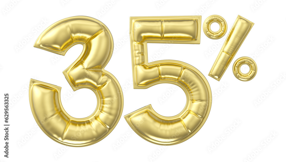 35 percent discount. Gold glossy balloon in the shape of a number. 3D rendering 35 percent discount. Gold glossy balloon in the shape of a number. 3D rendering