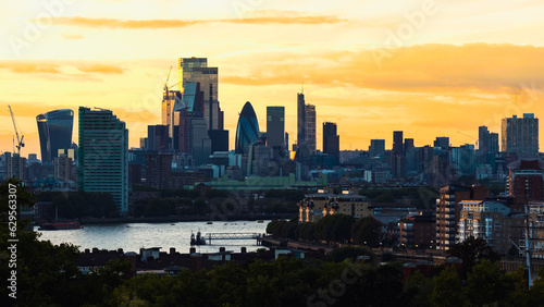 London City. Financial District of London. London skyline   city escape at sunset. 