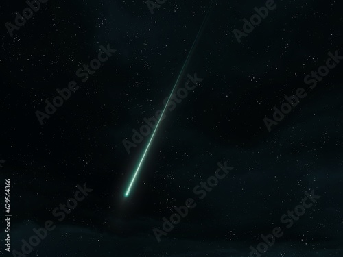 Meteoroid in the atmosphere. Falling star in the sky isolated. Meteor trail against the background of stars.