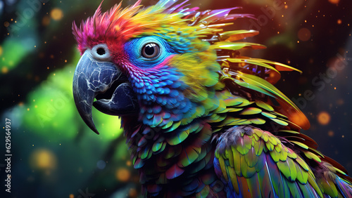Rainbow bright portrait of a hipster parrot, bright feathers © Надежда Семироз