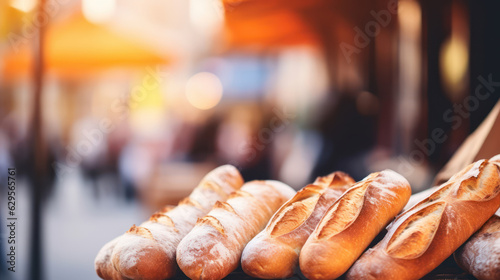 Baguettes and other bread on street market