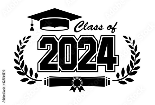 2024 class graduate. The concept of decorate congratulation for school graduates. Design for t-shirt, flyer, invitation, greeting card. Illustration, vector
