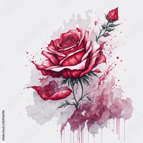 Ruby Blossom- A Captivating Watercolor Painting of a Red Rose