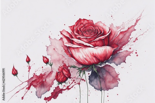 Ruby Blossom- A Captivating Watercolor Painting of a Red Rose