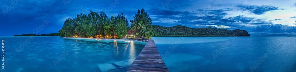 Panoramic view over Carp Island pier in Palau