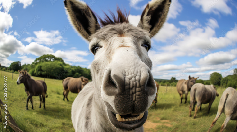Fisheye Lens. Selfie of a happy donkey Fisheye Lens. Selfie of a happy donkey