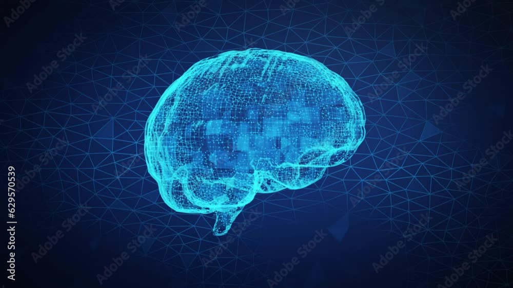 3d animation of digital brain hologram, neural or artificial brain 3d animation of digital brain hologram, neural or artificial brain