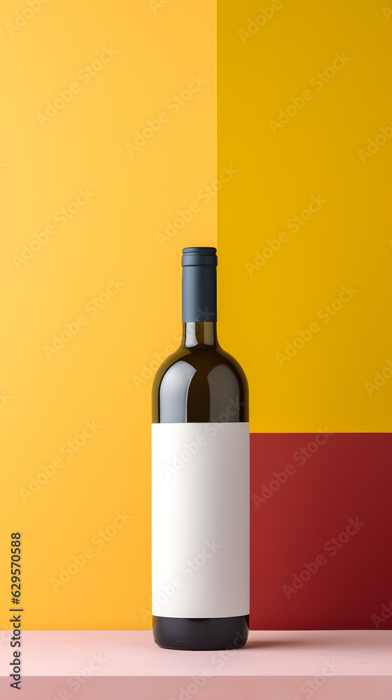 Wine Bottles with white blank label with colorful background - Product Photo Wine Bottles with white blank label with colorful background - Product Photo