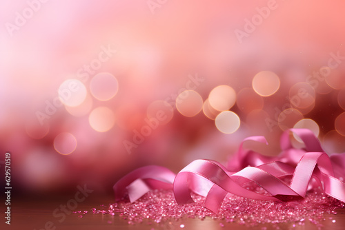 Papier peint pink ribbon awarness month concept background with bokeh ai generated art
