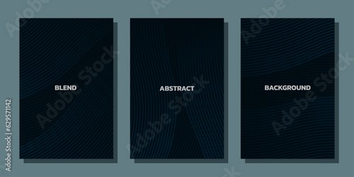 Modern cover design set. Dark blue abstract line pattern in monochrome colors. Premium dark blue wavy vector template for business page background, certificate, brochure, notebook