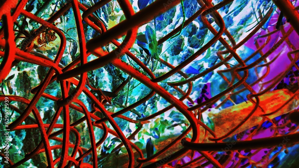 Fototapeta premium red iron wire blue, purple, orange background