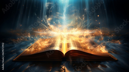 Divine Illumination, A Glowing Holy Bible Radiating with Spiritual Light