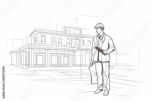 One single line drawing of young handsome architect