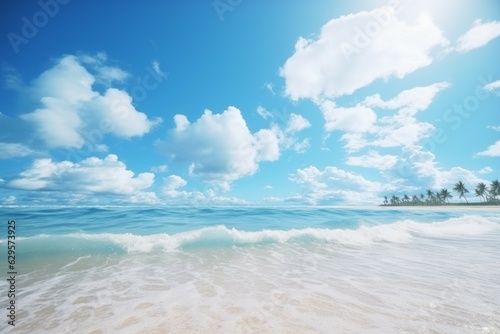 Fototapeta Naklejka Na Ścianę i Meble -  Ocean large beach blue sky. Generate Ai