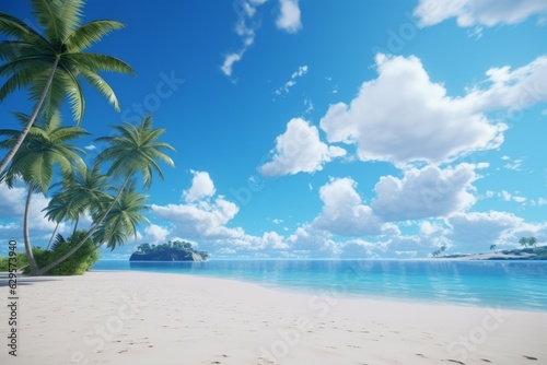 Ocean beach blue sky summer. Generate Ai