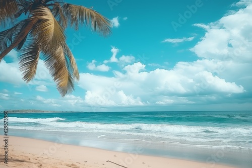 Fototapeta Naklejka Na Ścianę i Meble -  Ocean beach blue sky holiday. Generate Ai