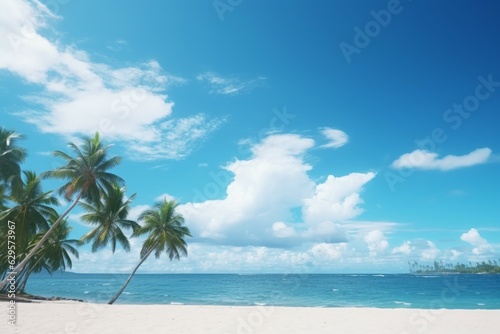 Ocean beach blue sky scene. Generate Ai © nsit0108