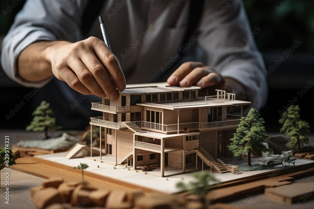 Architect hands making model house faceless
