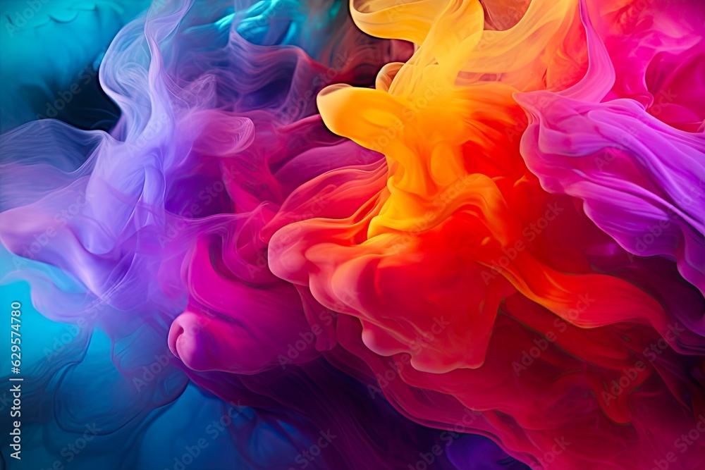 Colorful Smoke Clouds. Abstract Colored Smoke Texture Background for Design and Art. Fluid Powder Explosion, Dust, Vape Liquid Abstract Clouds. Generative AI