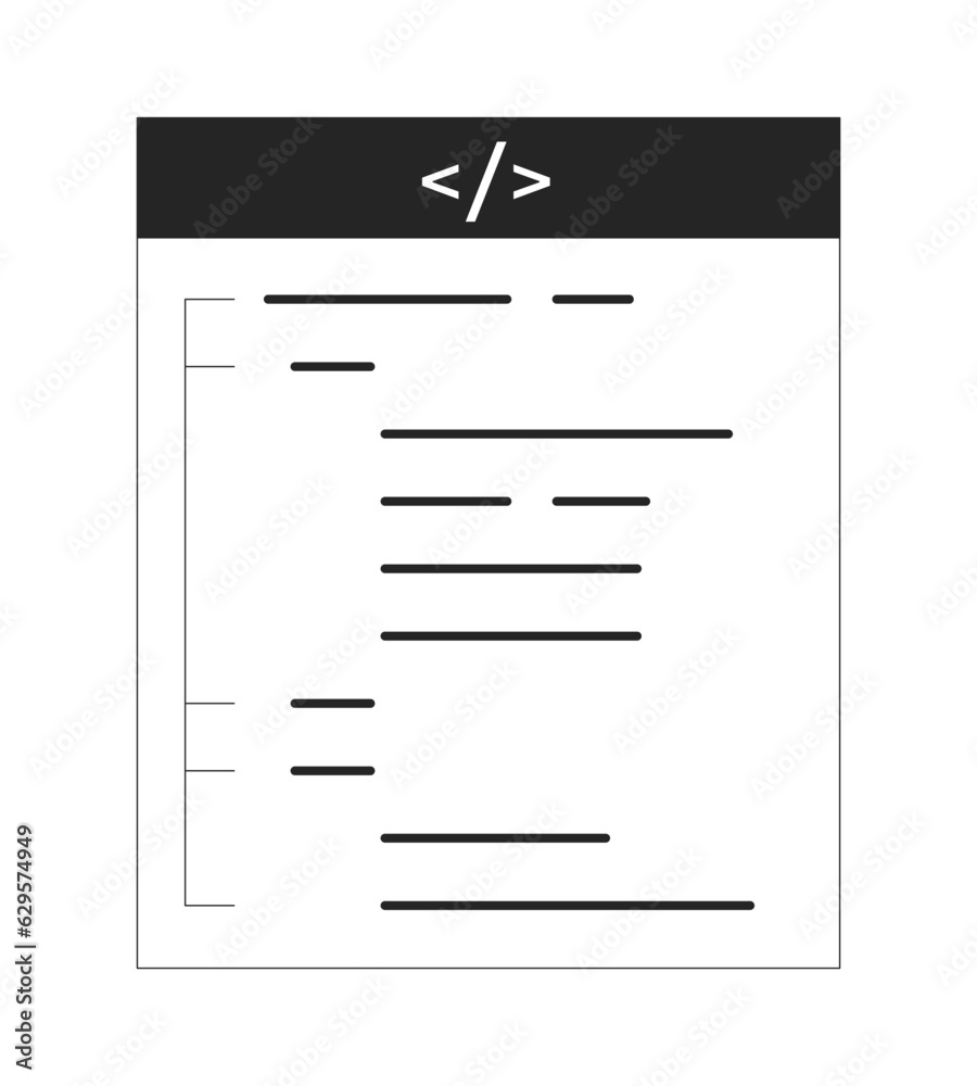 Open source code on web page flat monochrome isolated vector object. Web development. Editable black and white line art drawing. Simple outline spot illustration for web graphic design Open source code on web page flat monochrome isolated vector object. Web development. Editable black and white line art drawing. Simple outline spot illustration for web graphic design