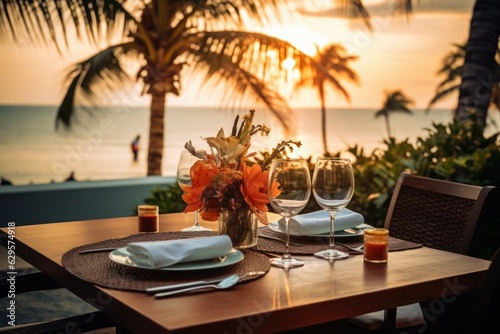 Luxury dinner beach romance. Generate Ai