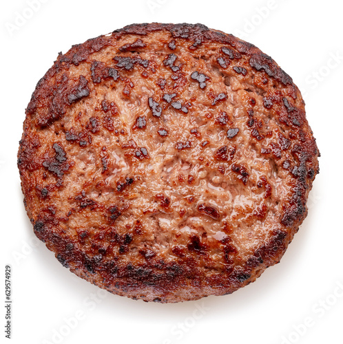 Burger grilled meat patty on white background.  File contains clipping path.