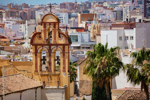 Church of St. Augustine bell tower at downtown Malaga in Spain