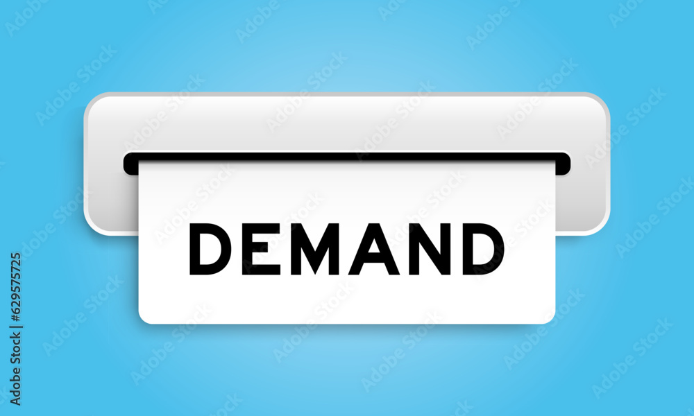 White coupon banner with word demand from machine on blue color background White coupon banner with word demand from machine on blue color background