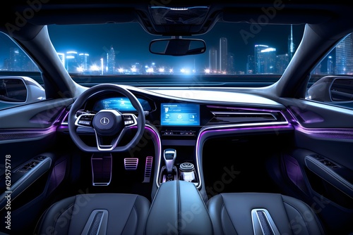Digital luxury electric vehicle interior design concept created with Generative AI technology © Oksana