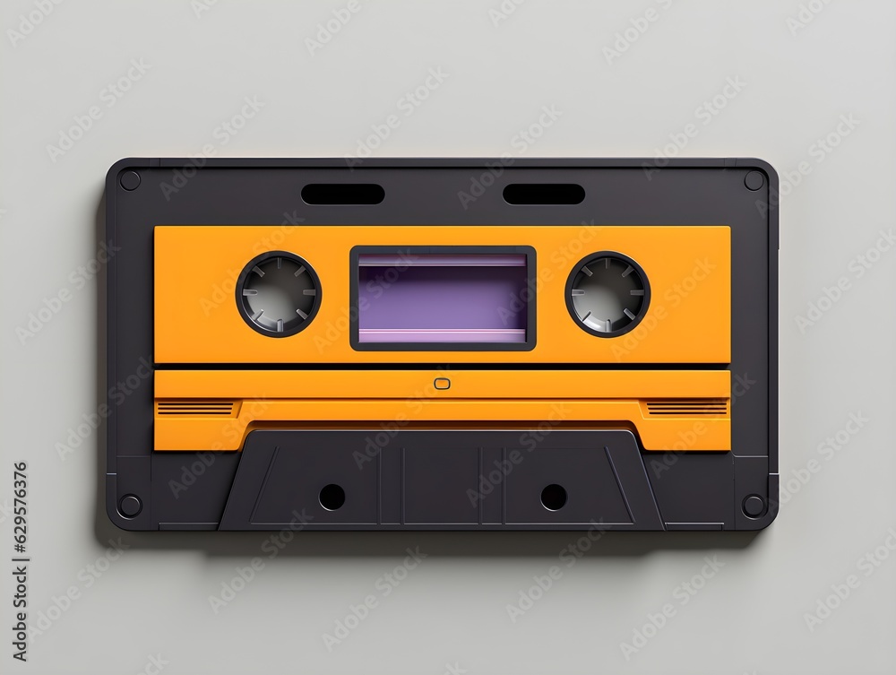 Fototapeta premium Orange cassette isolated on light gray background created with Generative AI technology