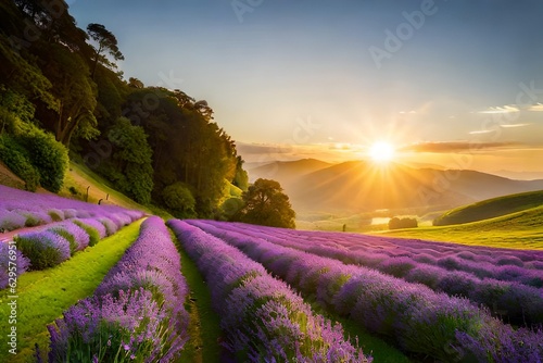 lavender field at sunset generated ai 