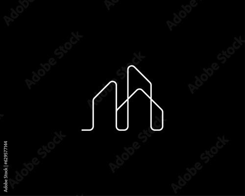 Real estate, residential building, skyscraper, architecture and cityscape logo design concept. Linear building symbol.