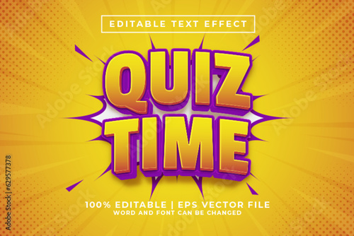 Quiz Time 3d Editable Text Effect Cartoon Comic Style Premium Vector