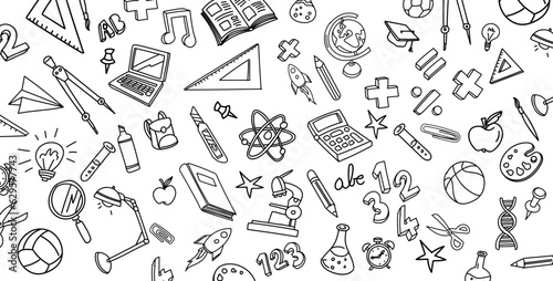 Back To School hand drawn  doodle and vector illustration icons set.